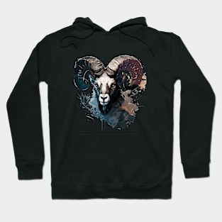 Ram Portrait Animal Painting Wildlife Outdoors Adventure Hoodie